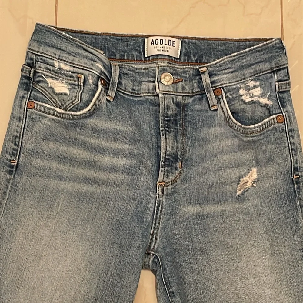 AGOLDE Sophie High Rise Ankle Crop Vertigo‎ Distressed Jeans women’s Sz 26 Blue